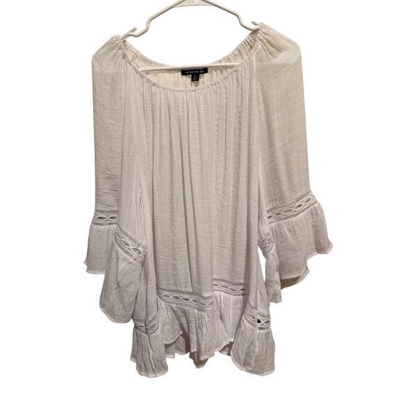 Zac & Rachel White Women’s Loose Peasant Blouse Ruffle Sleeve Hem Plus Size 2X - Picture 2 of 11